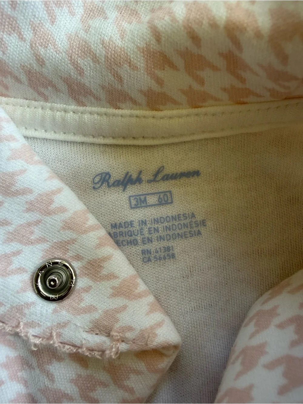 Polo by Ralph Lauren Pale Pink Houndstooth Footed One-Piece